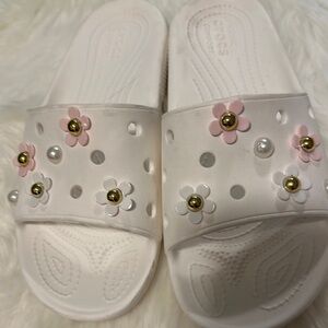 Crocs White Floral Slide Sandals
